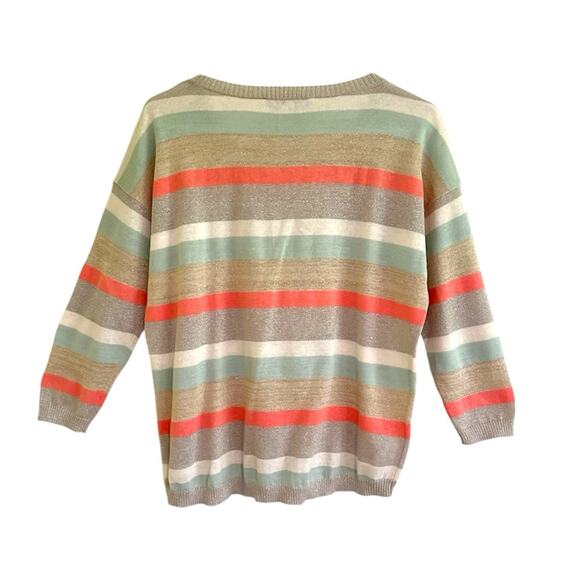 LOFT Shimmer Striped 3/4 Sleeve Sweater Size Small Lightweight Metallic Silver - Picture 2 of 6
